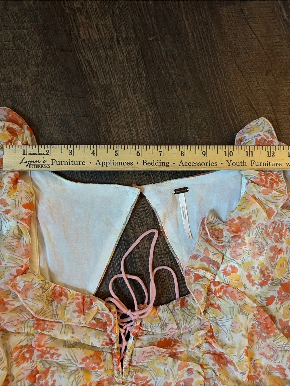 Free People Floral Ruched Peasant Blouse in Peach and Cream